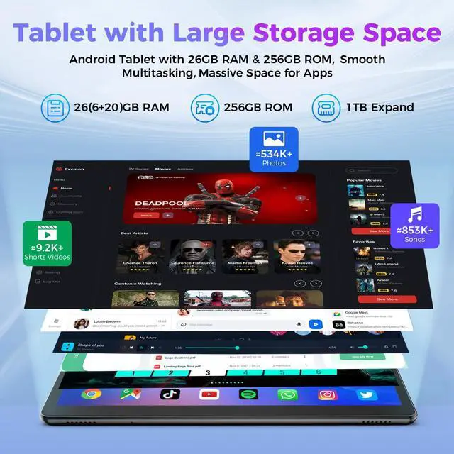 Alt view image 3 of 5 - Android Tablet with Keyboard, 26GB RAM, 256GB ROM(1TB Expand), 10.1 inch Android 14 Tablet, 8000mAh Battery, BT 5.0, GMS Certified, 2.4G&5G WiFi, 2 in 1 Tablets with Mouse, Case, Stylus(Green Case)