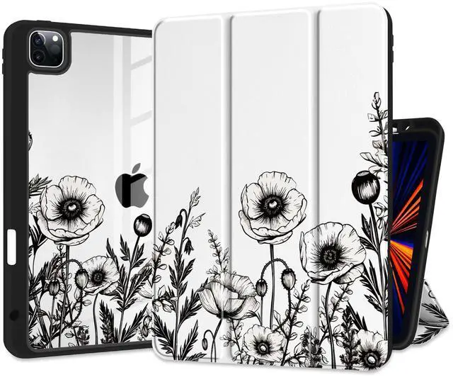 Main image of Yebiseven Case for iPad Air 5th/Air 4th Generation 2022 2020, Clear Acrylic Back Shell for iPad Air 10.9 inch, Shockproof Tablet Case with Auto Sleep/Wake + Pencil Holder, Nature Floral