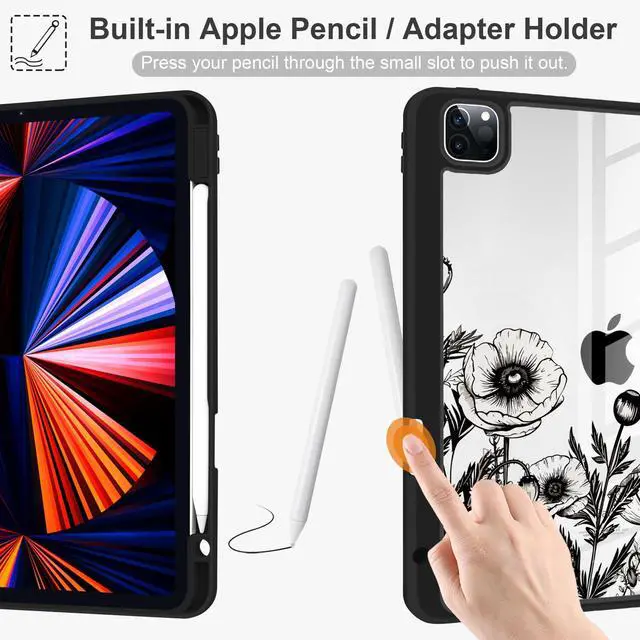 Alt view image 4 of 5 - Yebiseven Case for iPad Air 5th/Air 4th Generation 2022 2020, Clear Acrylic Back Shell for iPad Air 10.9 inch, Shockproof Tablet Case with Auto Sleep/Wake + Pencil Holder, Nature Floral