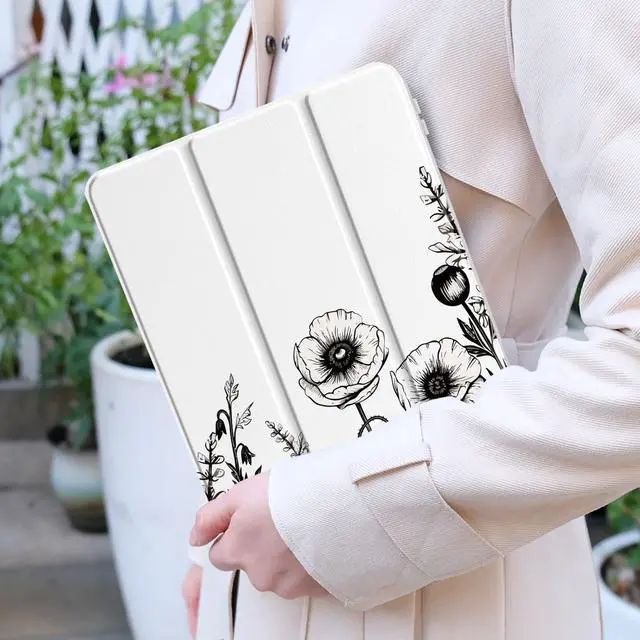 Alt view image 2 of 5 - Yebiseven Case for iPad Air 5th/Air 4th Generation 2022 2020, Clear Acrylic Back Shell for iPad Air 10.9 inch, Shockproof Tablet Case with Auto Sleep/Wake + Pencil Holder, Nature Floral