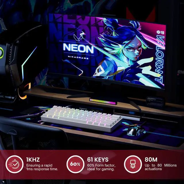 Alt view image 2 of 5 - HK GAMING GK61 SE 60% | Mechanical Gaming Keyboard | 61 Keys Multi Color RGB LED Backlit for PC/Mac Gamer | US Layout (White, Mechanical Blue)