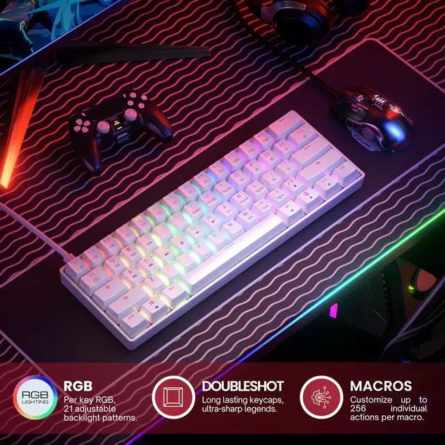 Alt view image 3 of 5 - HK GAMING GK61 SE 60% | Mechanical Gaming Keyboard | 61 Keys Multi Color RGB LED Backlit for PC/Mac Gamer | US Layout (White, Mechanical Blue)