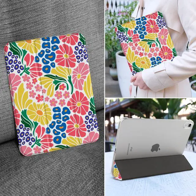 Alt view image 5 of 5 - MEEgoodo for iPad A16 11th Generation Case 2025 11 inch, Tablet Cases for iPad 10th Generation 2022, Tablet Cover with Silk Texture & PC Clear Back Cover, Groovy Flower
