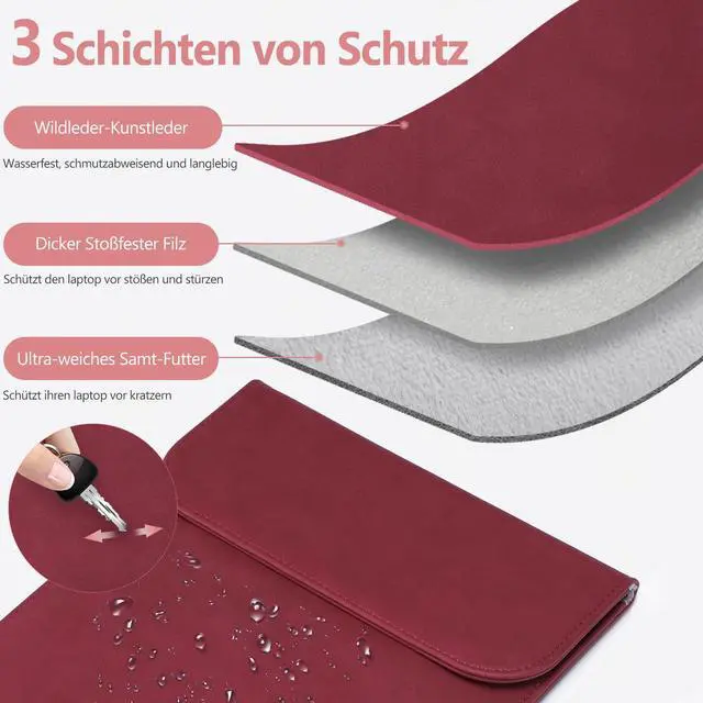 Alt view image 3 of 5 - HYZUO 15-16 Inch Laptop Sleeve for MacBook Pro 16 M4/M3/M2/M1 A3403 A3186 A2991 A2780 2025-2019, MacBook Pro 15 2015-2012 A1398, XPS 15, Faux Suede Leather Case with Accessory Bag, Wine Red