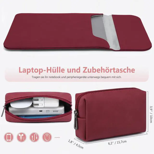 Alt view image 2 of 5 - HYZUO 15-16 Inch Laptop Sleeve for MacBook Pro 16 M4/M3/M2/M1 A3403 A3186 A2991 A2780 2025-2019, MacBook Pro 15 2015-2012 A1398, XPS 15, Faux Suede Leather Case with Accessory Bag, Wine Red