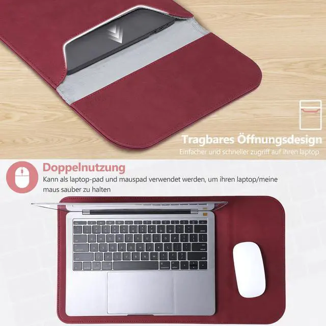 Alt view image 5 of 5 - HYZUO 15-16 Inch Laptop Sleeve for MacBook Pro 16 M4/M3/M2/M1 A3403 A3186 A2991 A2780 2025-2019, MacBook Pro 15 2015-2012 A1398, XPS 15, Faux Suede Leather Case with Accessory Bag, Wine Red