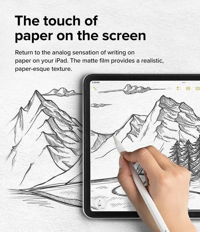 Alt view image 3 of 5 - Ringke Paper Touch [Hard] Film Compatible with iPad Air 11 Inch Screen Protector (M3 2025 & M2 2024) Similar to Paper Texture Easy Installation Paperfeel Protector for Writing & Drawing - 2 Pack