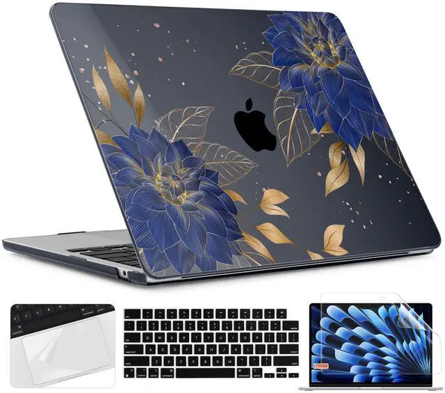 Main image of TWOLSKOO for M4 MacBook Air 13.6 inch Case 2025-2022 Release M4 A3240 M3 A3113 M2 A2681, Plastic Hard Shell & Screen Protector & Keyboard Cover & Trackpad Film, Dahlia Flowers