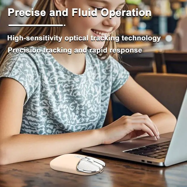 Alt view image 4 of 5 - Wireless Mouse Bluetooth Cute Ultra Slim Silent Computer Mice with USB Receiver Dual-Mode 2.4G & Bluetooth Rechargeable Portable USB Cordless Mouse for Laptop PC Tablet Kids Adults Gift, Milk Tea