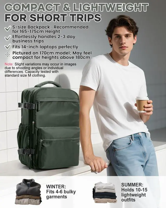 Alt view image 3 of 5 - Vacuum Travel Backpack with Pump for Women,Personal Item Carry on Backpacks Flight Approved 18x14x8 inches for Men,Laptop Waterproof Work Compression bags Casual Daypack Green.