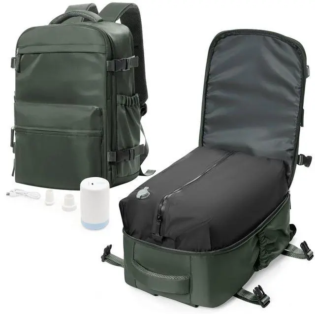 Main image of Vacuum Travel Backpack with Pump for Women,Personal Item Carry on Backpacks Flight Approved 18x14x8 inches for Men,Laptop Waterproof Work Compression bags Casual Daypack Green.