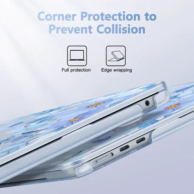 Alt view image 3 of 5 - May Chen for M4 MacBook Air 13.6 Inch Case 2025 2024 2023 2022 Release Models: A3240 A3113 M3 A2681 M2, Plastic Hard Shell Case for MacBook Air 13.6" with Retina Display, Spring Blue Flower