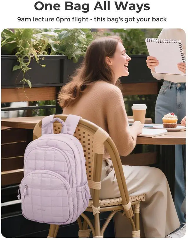 Alt view image 2 of 5 - BAGSMART College Laptop Backpack, Travel Backpack for Women, Quilted Casual Daypack, Water-Resistant Bookbag for 15.6 Inch Laptop, Lavender