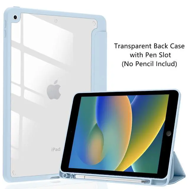 Alt view image 2 of 5 - JOYLAND Sea Shells Case for iPad Pro 11-inch (M4) 2024 5th Generation,Clear Acrylic Hard Back Ice Blue Case with Pencil Holder Trifold Stand Tablet Cover (Model Number:A2836/A2837/A3006)