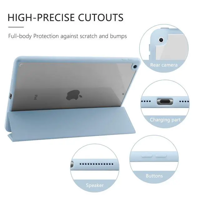 Alt view image 4 of 5 - JOYLAND Sea Shells Case for iPad Pro 11-inch (M4) 2024 5th Generation,Clear Acrylic Hard Back Ice Blue Case with Pencil Holder Trifold Stand Tablet Cover (Model Number:A2836/A2837/A3006)