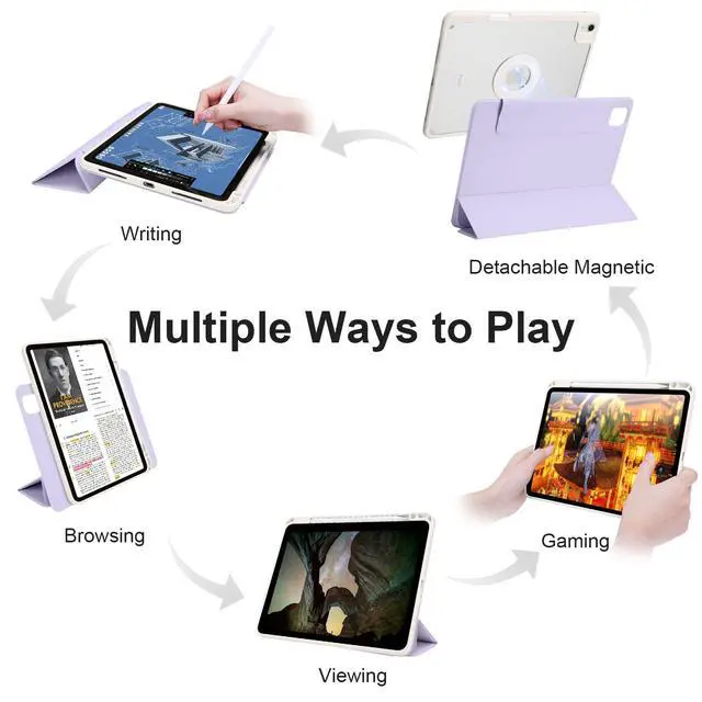 Alt view image 3 of 5 - Dwopar Case for iPad Air 11 M3/M2 2025/2024, iPad Air 11/10.9 Inch 7th/6th/5th/4th Gen, iPad Pro 11 Inch 4th/3rd/2nd 2022/2021/2020 with Pencil Holder, Vertical Stand, Detachable Magnetic, Lilac+White