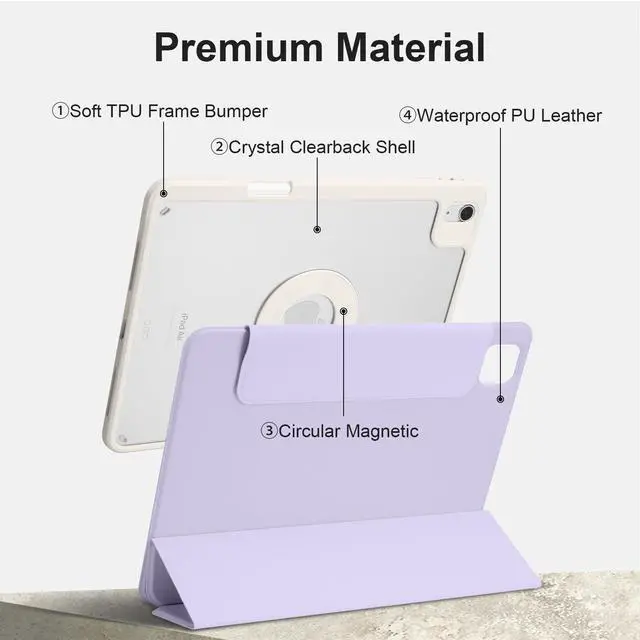 Alt view image 4 of 5 - Dwopar Case for iPad Air 11 M3/M2 2025/2024, iPad Air 11/10.9 Inch 7th/6th/5th/4th Gen, iPad Pro 11 Inch 4th/3rd/2nd 2022/2021/2020 with Pencil Holder, Vertical Stand, Detachable Magnetic, Lilac+White