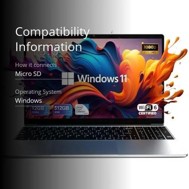 Alt view image 3 of 4 - CFVOCUY Laptop Computer, 15.6'' FHD IPS Student Laptops, Celeron N5095 4-Core Processor, 12GB RAM + 512GB SSD up to Expandable 1TB, 2.4G+5G WiFi, 2 Years Warranty, Long Battery Life