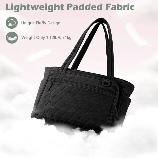 Alt view image 2 of 5 - Yarwo Teacher Tote Bag with Accordion File Organizer Pocket, Ultralight Quilted Tote Bag for Women, 15.6 inch Laptop Work Handbag with Multiple Pockets for Daily Travel College Office Gym, Black