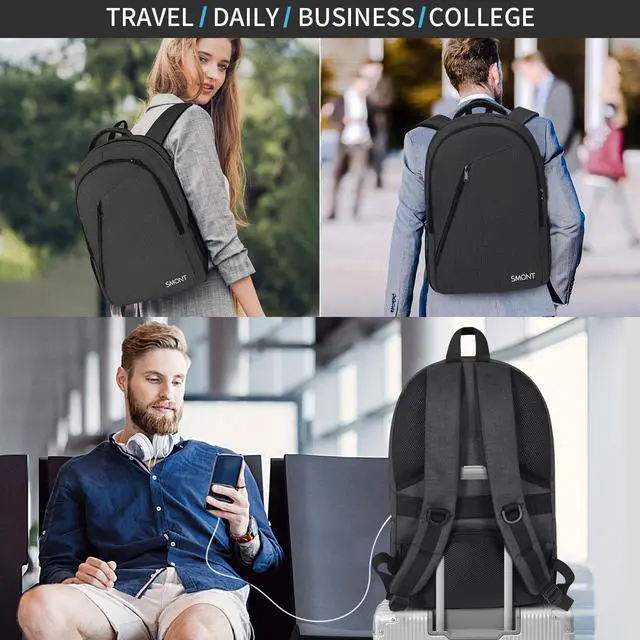 Alt view image 2 of 5 - SMONT 17 Inch Large Laptop Backpack for Men, Mens Business Bookbag for Computer Office Tech Commuter Work with USB Charging Port Anti Theft Water Resistant Dark Grey