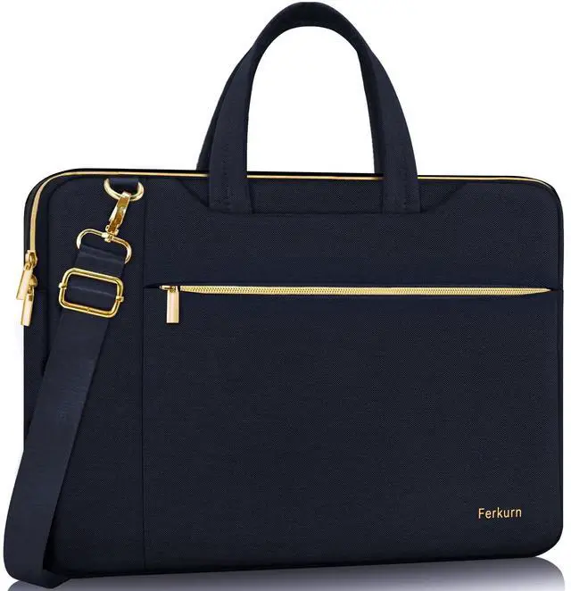 Main image of Ferkurn Laptop Bag Case Women Men Computer Sleeve with Shoulder Compatible with HP Envy Pavilion/Inspiron/Thinkpad/Vivobook/MSI/Surface,Waterproof Briefcase with Handle, Deep Indigo, 17 17.3 Inch