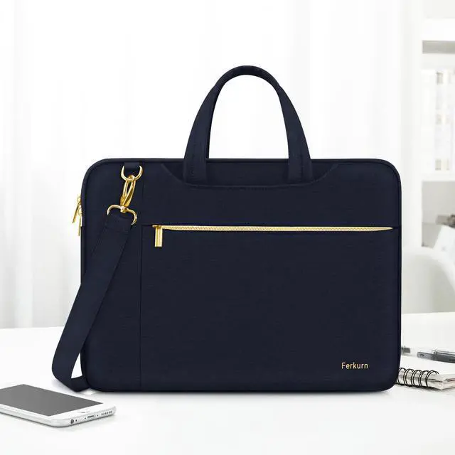 Alt view image 3 of 5 - Ferkurn Laptop Bag Case Women Men Computer Sleeve with Shoulder Compatible with HP Envy Pavilion/Inspiron/Thinkpad/Vivobook/MSI/Surface,Waterproof Briefcase with Handle, Deep Indigo, 17 17.3 Inch