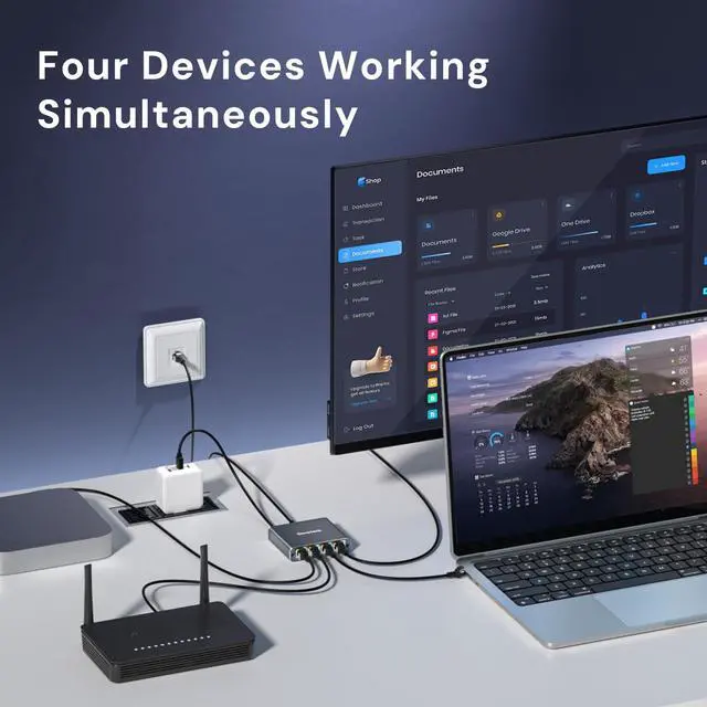 Alt view image 4 of 5 - Ethernet Splitter 1 to 4 1000Mbps, Dockteck Internet Cable Splitter 1 in 4 Out High Speed Switch Network Gigabit for LAN RJ45 Port Router Switch Work with Cat5/5e/6/7/8 Cable (Silver Grey)