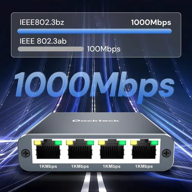 Alt view image 3 of 5 - Ethernet Splitter 1 to 4 1000Mbps, Dockteck Internet Cable Splitter 1 in 4 Out High Speed Switch Network Gigabit for LAN RJ45 Port Router Switch Work with Cat5/5e/6/7/8 Cable (Silver Grey)