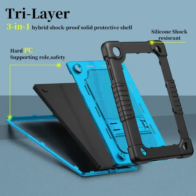 Alt view image 2 of 5 - JBuwsdan for T-Mobile Revvl Tab 2 2025 10.1 inch Case with Kickstand Shoulder Strap Soft Silicone+Hard Back Hybrid Shockproof CCover Includes 2 PCS Tempered Glass Screen Protector (BlackBlue+2Pcs)