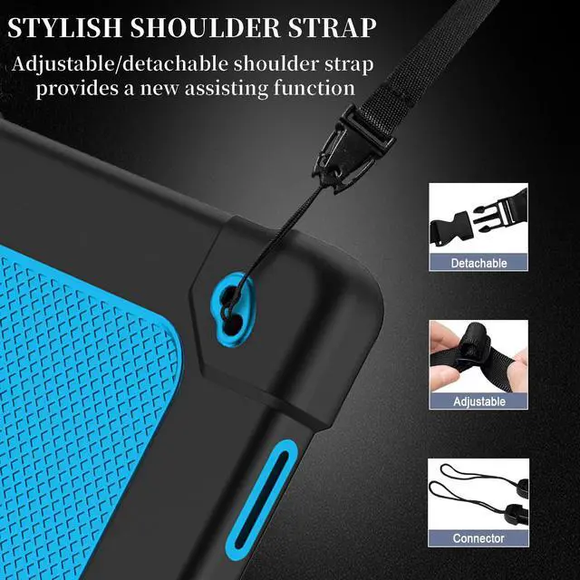 Alt view image 3 of 5 - JBuwsdan for T-Mobile Revvl Tab 2 2025 10.1 inch Case with Kickstand Shoulder Strap Soft Silicone+Hard Back Hybrid Shockproof CCover Includes 2 PCS Tempered Glass Screen Protector (BlackBlue+2Pcs)
