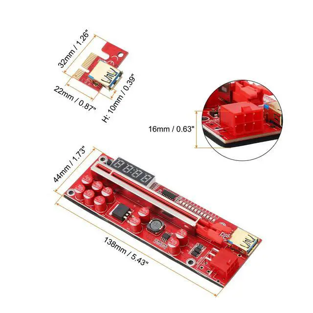 Alt view image 2 of 5 - MECCANIXITY V013 PRO PCI-E 1X to 16X Graphics Card Express Extender Riser 16A Power Supply USB3.0 6P Interface LED Temp Control for Computer, Desktop