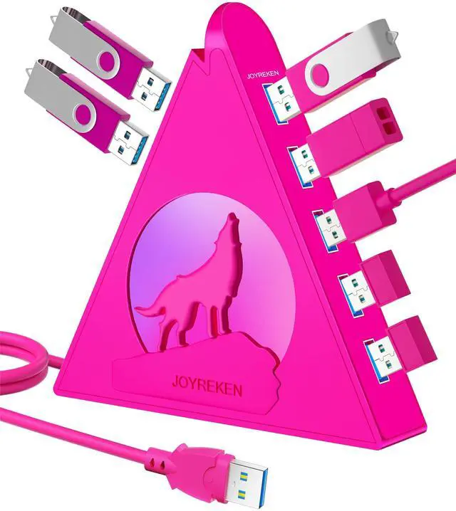Main image of 7-Port USB 3.0 Hub, JoyReken RGB USB Hub with RGB Night Light and 2ft Cable, USB Hub 3.0 Pink USB Expander for Laptop, PC, Flash Drive, HDD, Console, Printer, Keyboard, Mouse (Hot Pink)