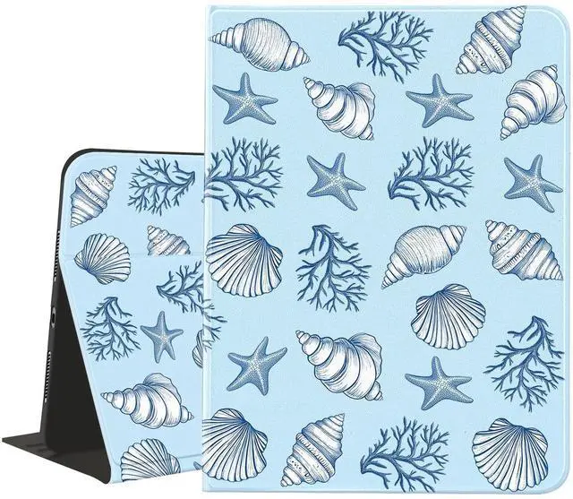 Main image of AdorableWhimsy Ocean Seashell Case for iPad mini 7 (A17 Pro) 2024/iPad Mini 6 2021 8.3 Inch with Pencil Holder Folio Girly Blue Leather Cover Multi-Angle Viewing Stand Case Auto Sleep/Wake