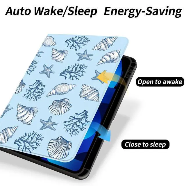 Alt view image 4 of 5 - AdorableWhimsy Ocean Seashell Case for iPad mini 7 (A17 Pro) 2024/iPad Mini 6 2021 8.3 Inch with Pencil Holder Folio Girly Blue Leather Cover Multi-Angle Viewing Stand Case Auto Sleep/Wake
