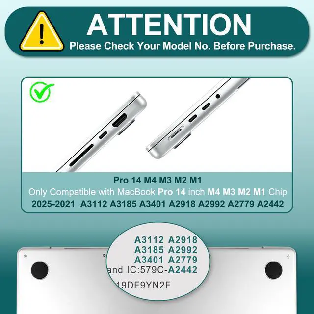 Alt view image 3 of 5 - Yebiseven for MacBook Pro 14 Inch Case M5 M4 M3 M2 M1 2025 2024-2021 Model A3434/A3112/A3401/A3185/A2918/A2992/A2779/A2442,Hard Shell with Keyboard Cover+Trackpad Film+OTG Adapter, Leafy