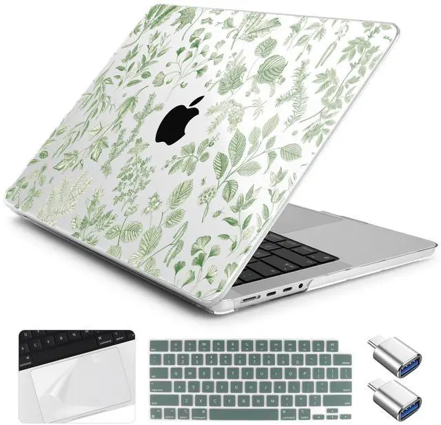 Main image of Yebiseven for MacBook Pro 14 Inch Case M5 M4 M3 M2 M1 2025 2024-2021 Model A3434/A3112/A3401/A3185/A2918/A2992/A2779/A2442,Hard Shell with Keyboard Cover+Trackpad Film+OTG Adapter, Leafy