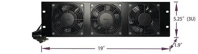 Alt view image 4 of 5 - Kutatek Rack Mount Fan Panel 3U, Intake Airflow, for Cooling AV, Home Theater, Network 19" Racks