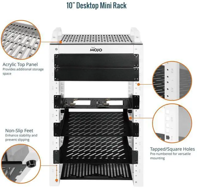 Alt view image 3 of 5 - Tecmojo 9U Network Rack, 10 inch Mini Server Rack with 2 Side Translucent Panels & 2 Top Handles, 7.87 inch Deep, for 10 inch IT Equipment & A/V Devices, White
