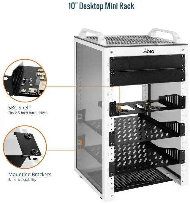 Alt view image 4 of 5 - Tecmojo 9U Network Rack, 10 inch Mini Server Rack with 2 Side Translucent Panels & 2 Top Handles, 7.87 inch Deep, for 10 inch IT Equipment & A/V Devices, White