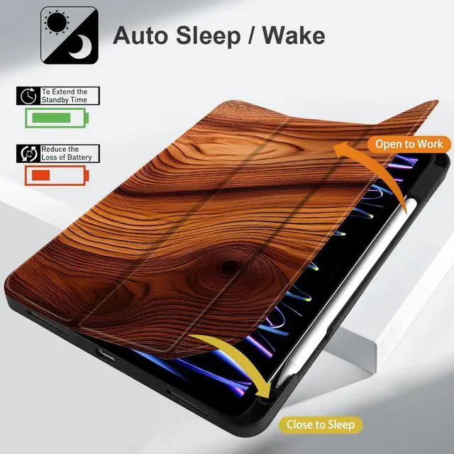 Alt view image 5 of 5 - MEEgoodo for iPad Pro 12.9 Case M2 6th/5th/4th/3rd Generation 2022 2021 2020 2018 with Pencil Holder, Tablet Cover with Soft TPU Back Shell, Tree Rings