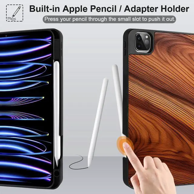 Alt view image 4 of 5 - MEEgoodo for iPad Pro 12.9 Case M2 6th/5th/4th/3rd Generation 2022 2021 2020 2018 with Pencil Holder, Tablet Cover with Soft TPU Back Shell, Tree Rings