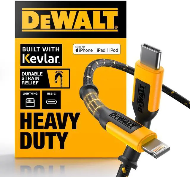 Main image of DEWALT Heavy Duty USB C to Lightning Cable [Apple MFi Certified] Durable iPhone Charger, Lightning Cables, Fast Charging iPhone Charger Cord Compatible w/iPhones 14/13/12/11 Pro Max iPad AirPods, 6FT