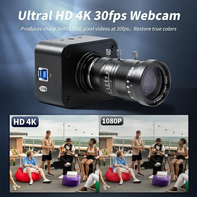 Alt view image 2 of 5 - MOKOSE USB Camera 4K, USB3.0 Manual Focus Webcam with C-Mount 10-55mm Telephoto Zoom Lens, IMX678 1/1.8" 8MP Sensor Support YUY2,Web Camera for Desktop Computer Laptop
