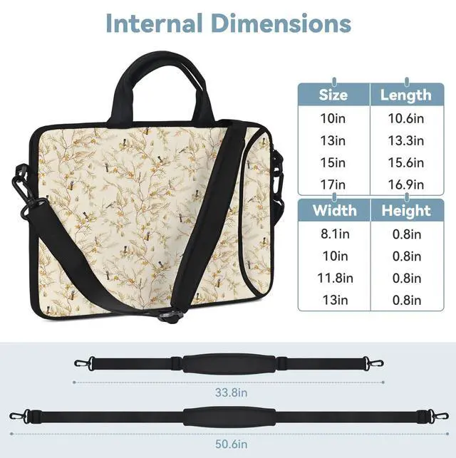 Alt view image 3 of 5 - RICHEN 17 inch Laptop Shoulder Bag Carrying Case with Handle Fits 15.6/16/17/17.3/17.4 inch Laptop Notebook (Branches Birds, 16-17.3 inch)