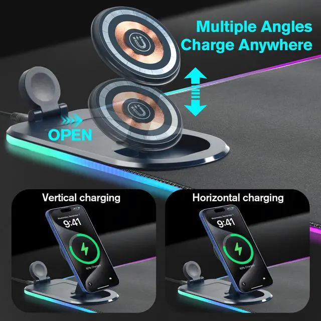 Alt view image 4 of 5 - ELUTENG Mouse Pad with Phone Holder 4in1 Wireless Charging Desk Mat RGB Ultra-Smooth Gaming Mousepad Waterproof Home Office Large Desk Pad 31.5"x11.81" Large Desk Pad Non-Slip Base Keyboard Pad