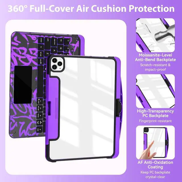 Alt view image 3 of 5 - JJM 360° Rotating Multi-Touch Trackpad, Transparent Case with Wireless Keyboard, Magnetic Pencil Holder (Y2K Transparent Purple, iPad Pro 13-in.(M4))