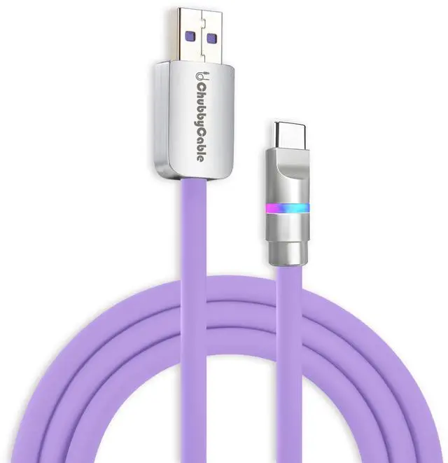 Main image of chubbycable Neon Chubby - Fast Charge Cable with Smart Light RGB Color Gradual Light Up 100W Charging Cord LED USB C Cable Compatible with iPhone 17-15 Series, Light Purple, USB-A to Type-C, 19.6 FT