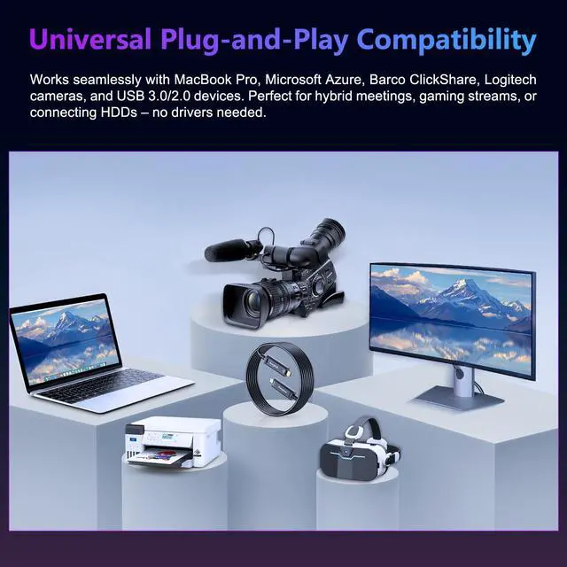 Alt view image 4 of 5 - Fiber Optic USB C Cable(50ft),10Gbps High Speed Data Transfer Active Optical Type C Cable,Compatible with Cameras,Webcams,VR,AR for Collaborative Meetings,Smart Classroom,Data Center