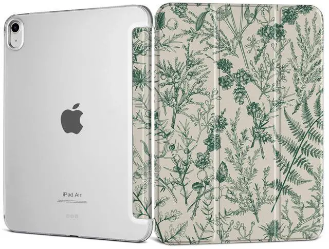 Main image of DONGKE for iPad Air 11-inch M3 2025 M2 2024, iPad Air 5th 2022 / 4th Generation 2020 10.9-inch, Slim Foldable Stand Hard PC Translucent Back Shell Smart Cover - [Auto Wake/Sleep] - Plants & Berries