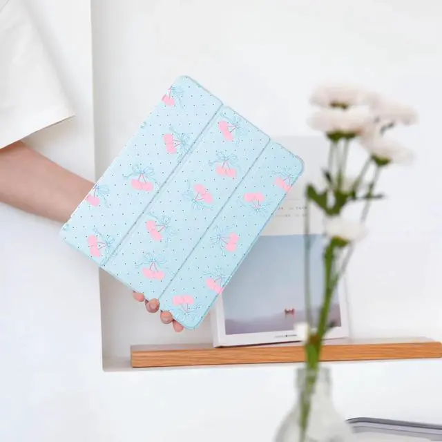 Alt view image 2 of 5 - BlHMCASE Cute Blue Bow Cherry for iPad mini 7 A17 Pro 2024/iPad Mini 6 Case with Pencil Holder, Auto Sleep/Wake, Blue Leather Soft TPU Back Cover